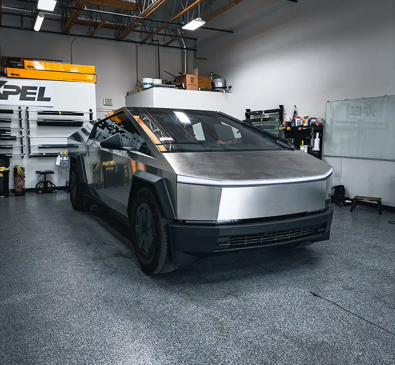 Tesla cybertruck in for a full Xpel Ceramic Window tint installation by Phantom Filmwerkz